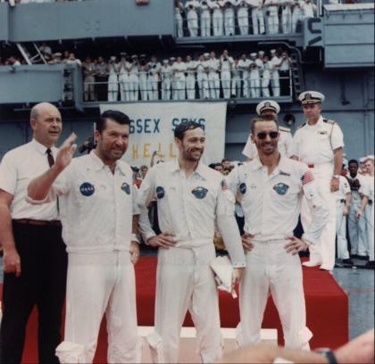 [Apollo 7 crew onboard USS Essex]