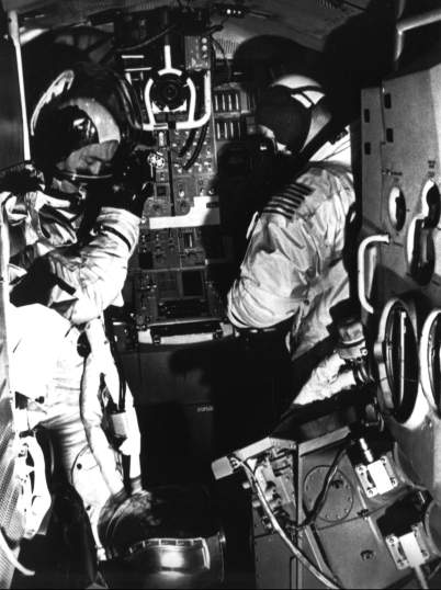 [Apollo 9 crew in LM simulator]