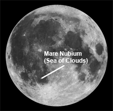 1994 Clementine image of moon with Mare Nubium labeled